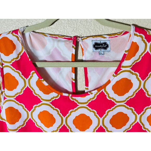 Mud Pie Mod Hot Pink Orange Mini Dress 1970s Light Dress Large 12/14 - Picture 4 of 9